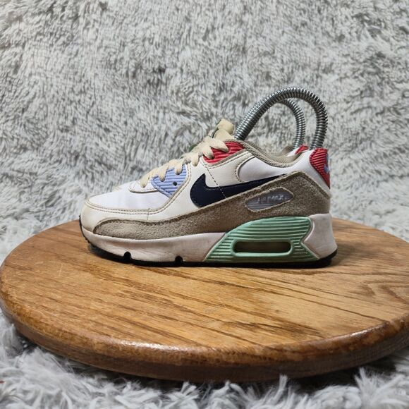 Nike Air Max 90 LTR Kids Size 1Y Leather Low Lace Up White/Multi-Color Sneakers - Picture 10 of 12